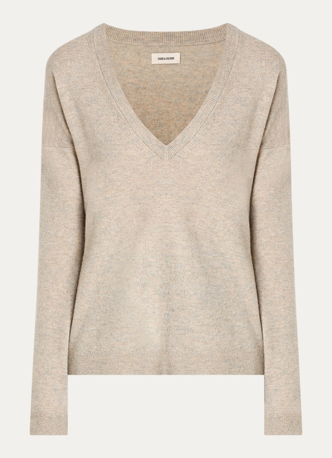 Zadig&Voltaire Vivi fijngebreide oversized pullover van kasjmier met V-hals  - voorkant 3 zand
