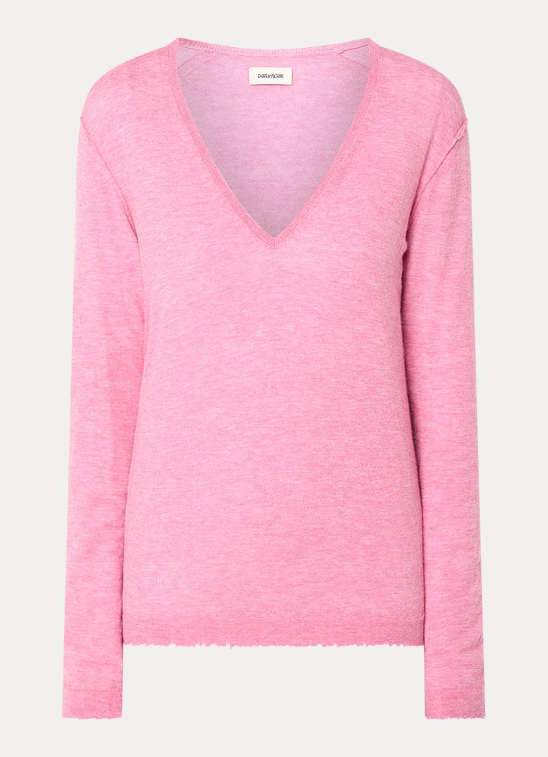Zadig&Voltaire Vivi fijngebreide oversized pullover van kasjmier met V-hals  - voorkant 2 koraalroze
