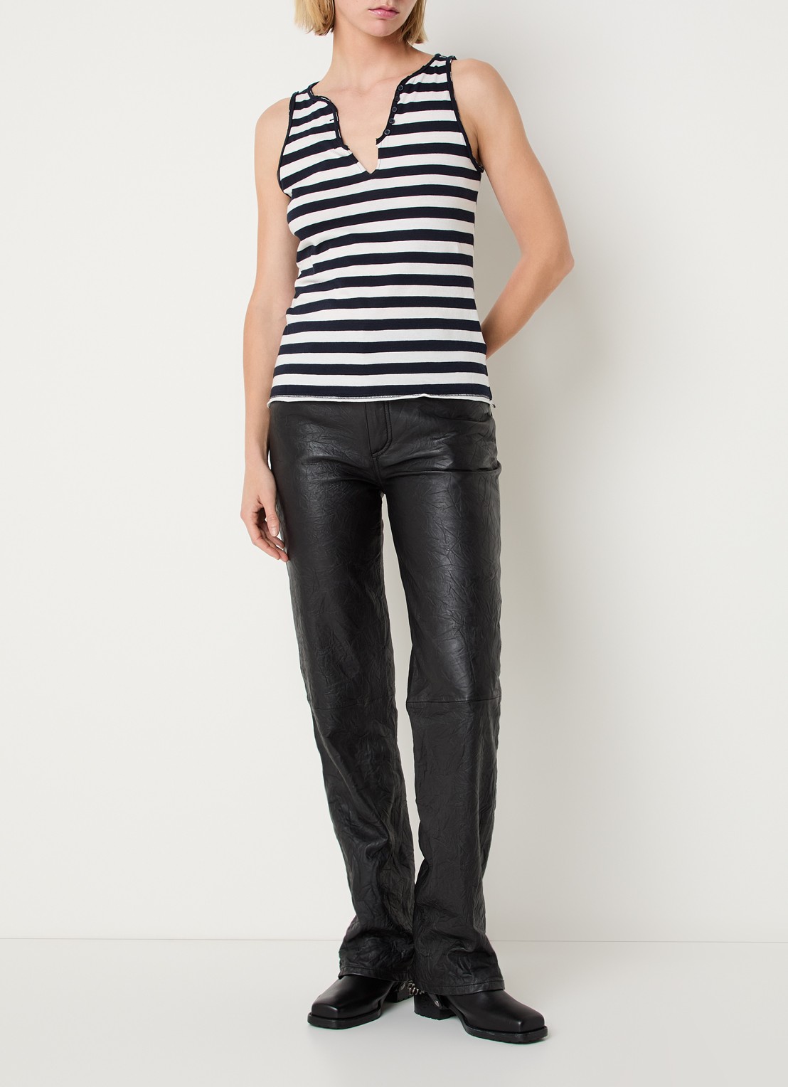Zadig&Voltaire Voltaire tanktop met streepprint - voorkant 4 donkerblauw