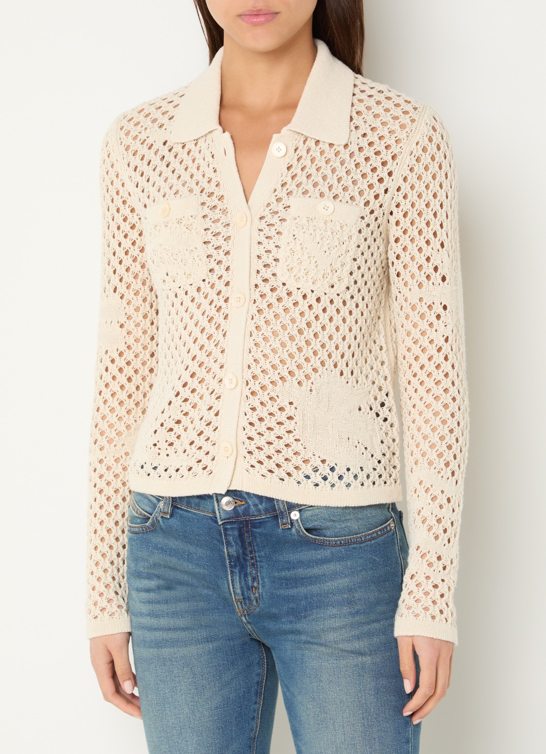 Zadig&Voltaire Voltyz blouse met opengewerkt dessin - detail 3 beige