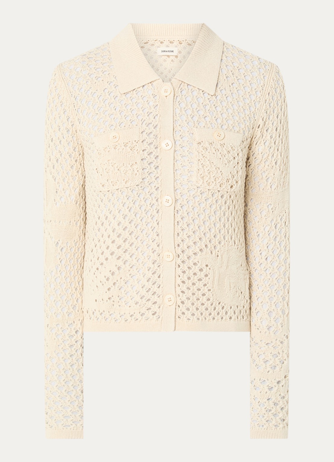 Zadig&Voltaire Voltyz blouse met opengewerkt dessin - voorkant beige