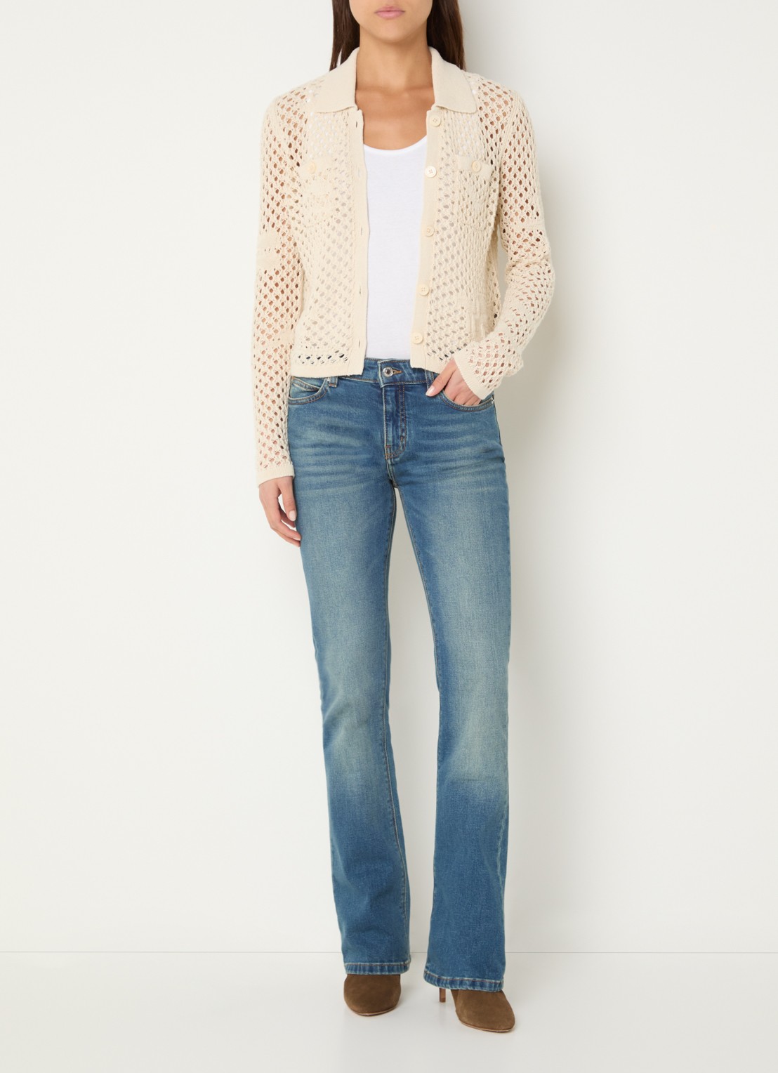 Zadig&Voltaire Voltyz blouse met opengewerkt dessin - voorkant 2 beige