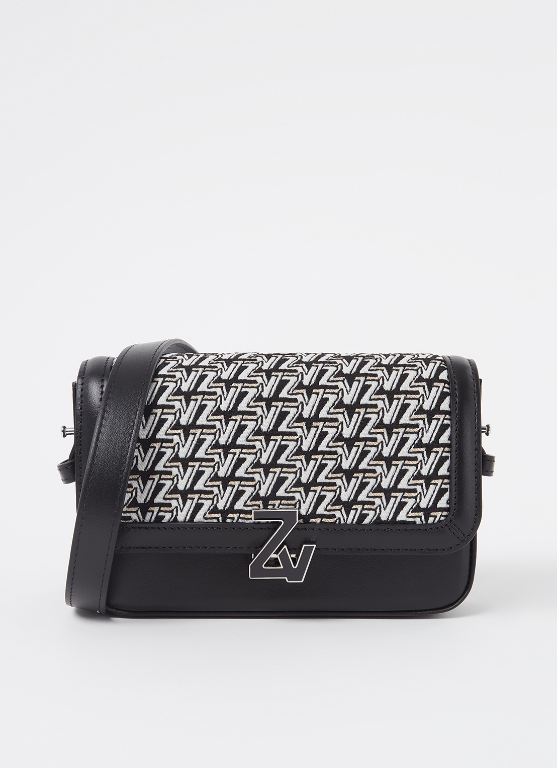 Zadig&Voltaire VZ monogram crossbodytas met afneembare schouderriem - voorkant 3 zwart