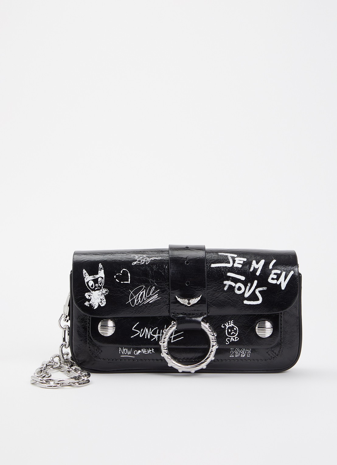 Zadig&Voltaire Wallet Art schoudertas van kalfsleer met afneembare schouderriem  - voorkant 2 zwart