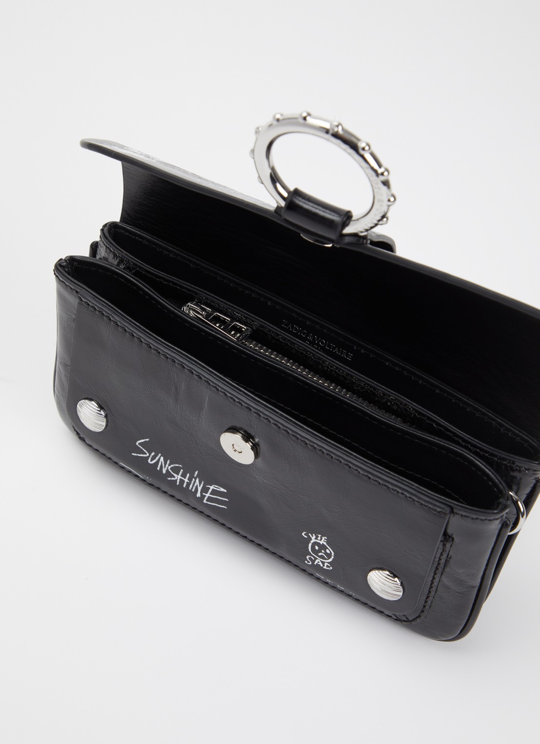 Zadig&Voltaire Wallet Art schoudertas van kalfsleer met afneembare schouderriem  - voorkant 3 zwart