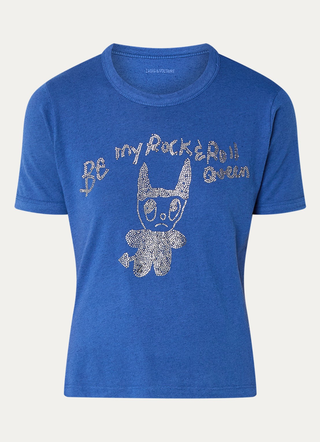 Zadig&Voltaire Woos T-shirt in linnenblend met strass - voorkant kobaltblauw