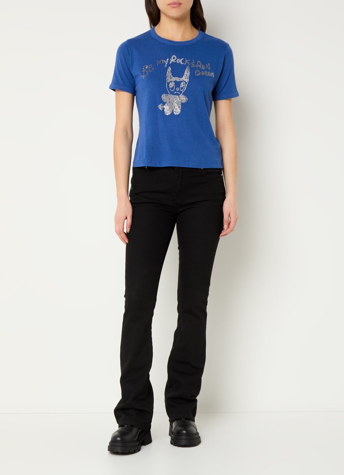 Zadig&Voltaire Woos T-shirt in linnenblend met strass - voorkant 2 kobaltblauw