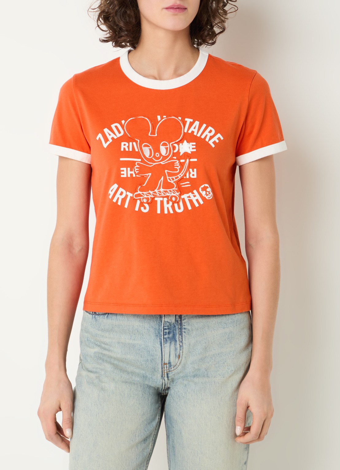 Zadig&Voltaire Woos T-shirt met logoprint en borduring - detail oranje