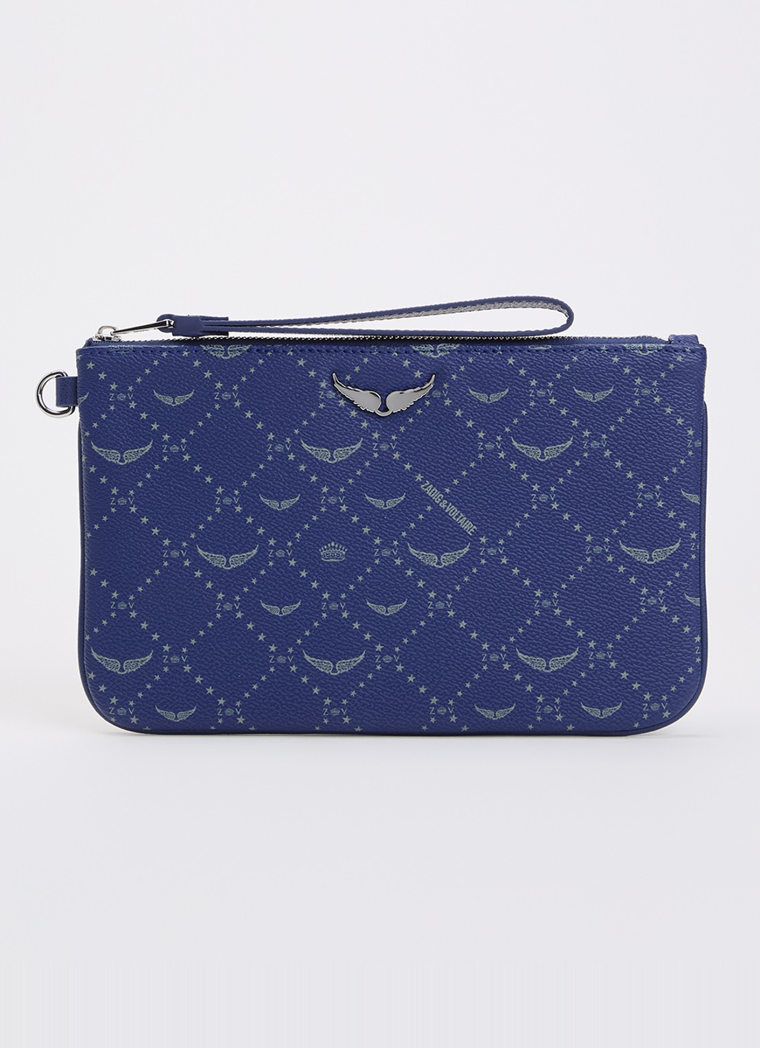 Zadig&Voltaire Z clutch van leer met logoprint - voorkant donkerblauw