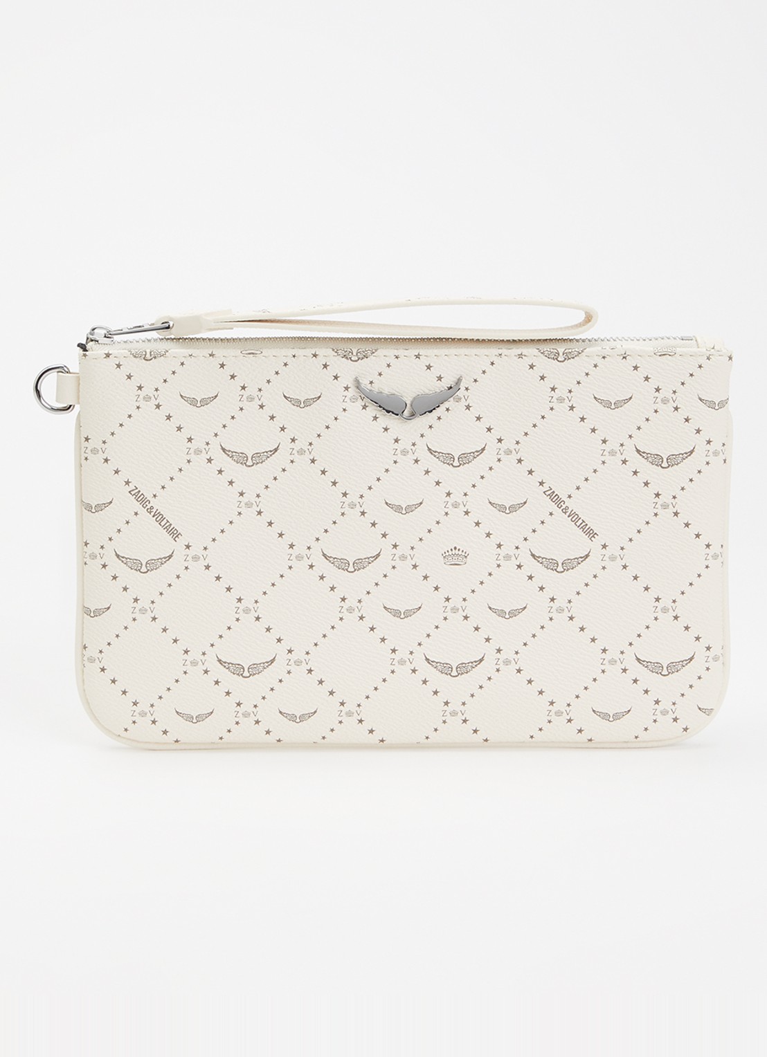 Zadig&Voltaire Z clutch van leer met logoprint - voorkant gebroken wit