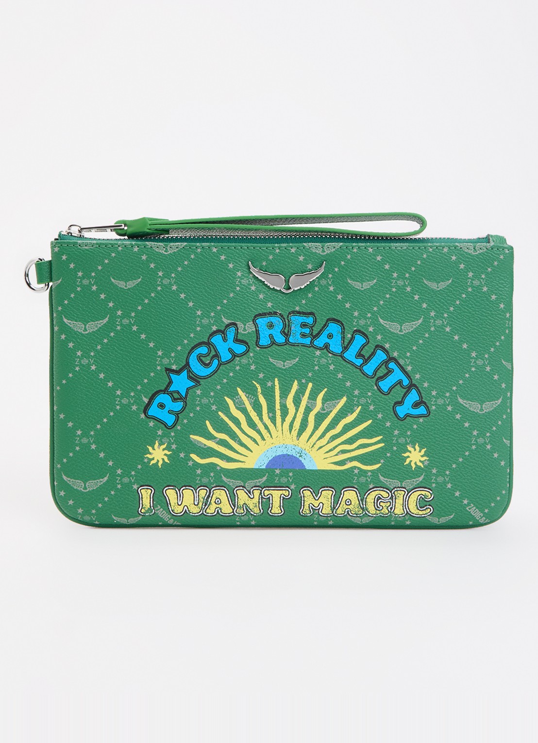 Zadig&Voltaire Z clutch van leer met logoprint - voorkant 2 groen