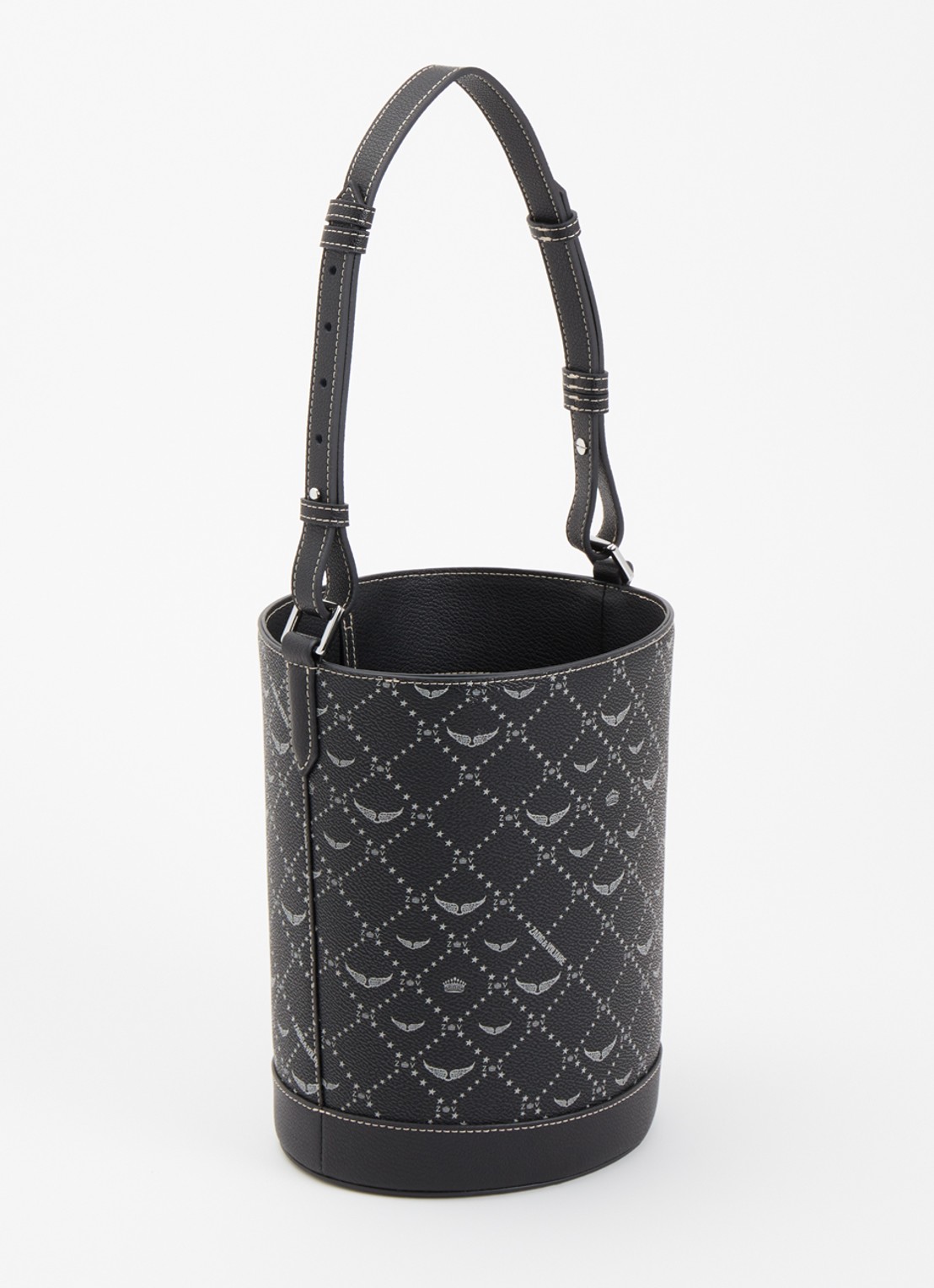 Zadig&Voltaire Z Nano monogram schoudertas van leer met verstelbare schouderriem  - achterkant 2 zwart