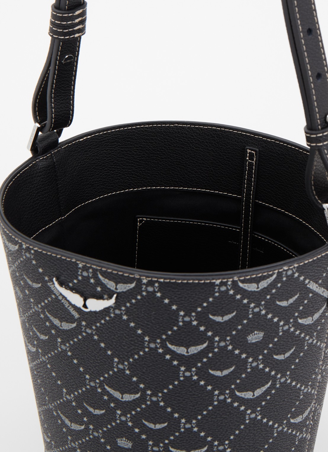 Zadig&Voltaire Z Nano monogram schoudertas van leer met verstelbare schouderriem  - detail 3 zwart