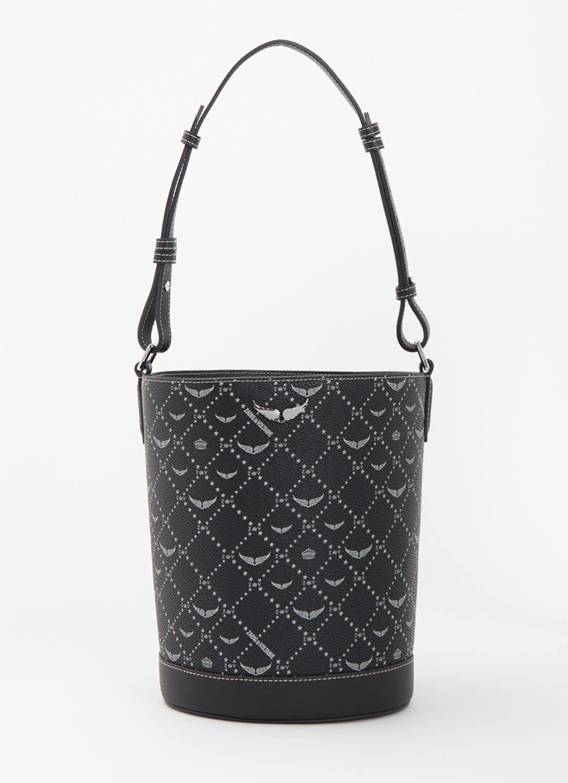 Zadig&Voltaire Z Nano monogram schoudertas van leer met verstelbare schouderriem  - voorkant zwart