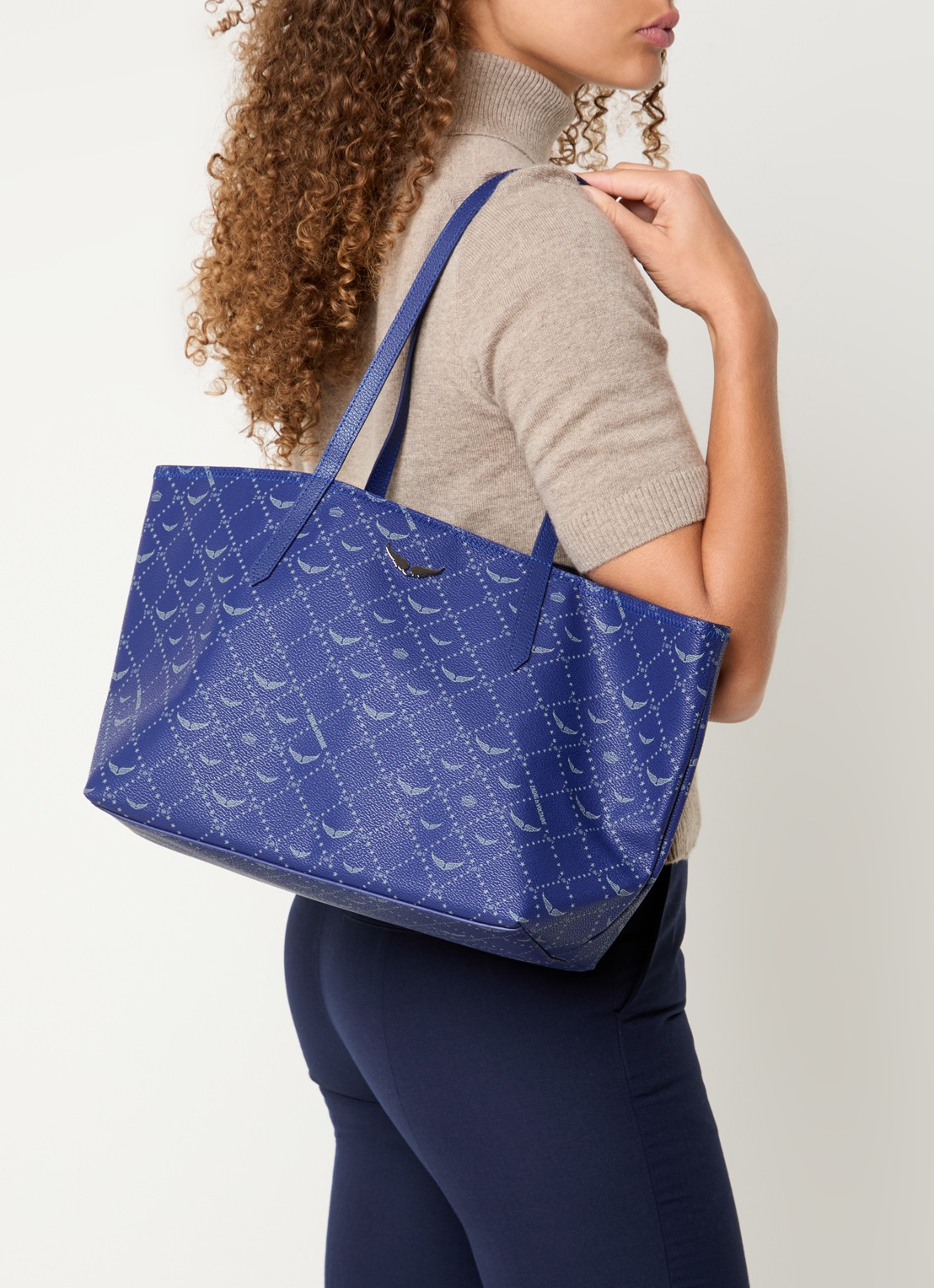 Zadig&Voltaire Z shopper van canvas met logoprint - voorkant 2 kobaltblauw
