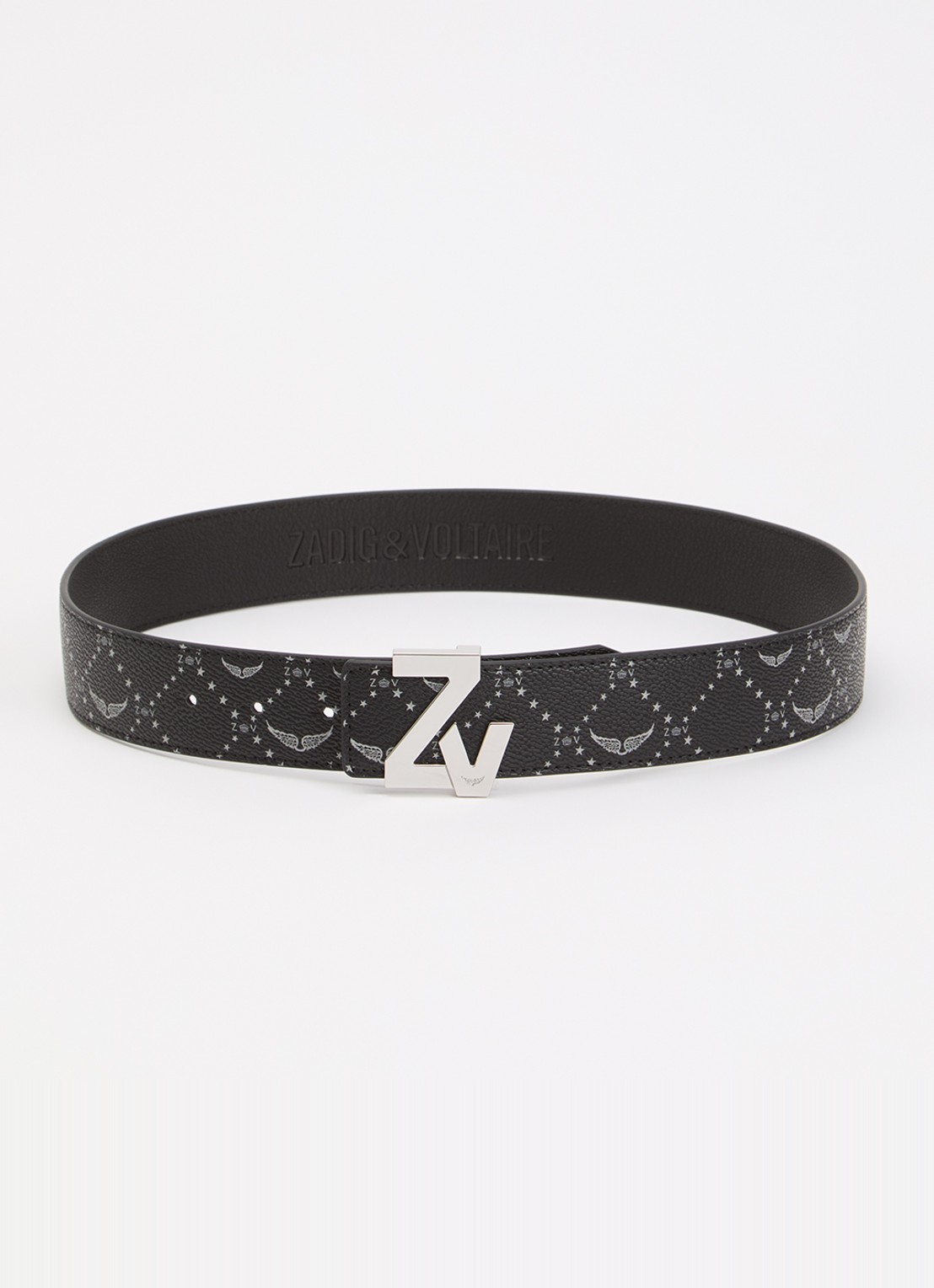 Zadig&Voltaire ZV Initiale riem van imitatieleer met logo print - voorkant zwart