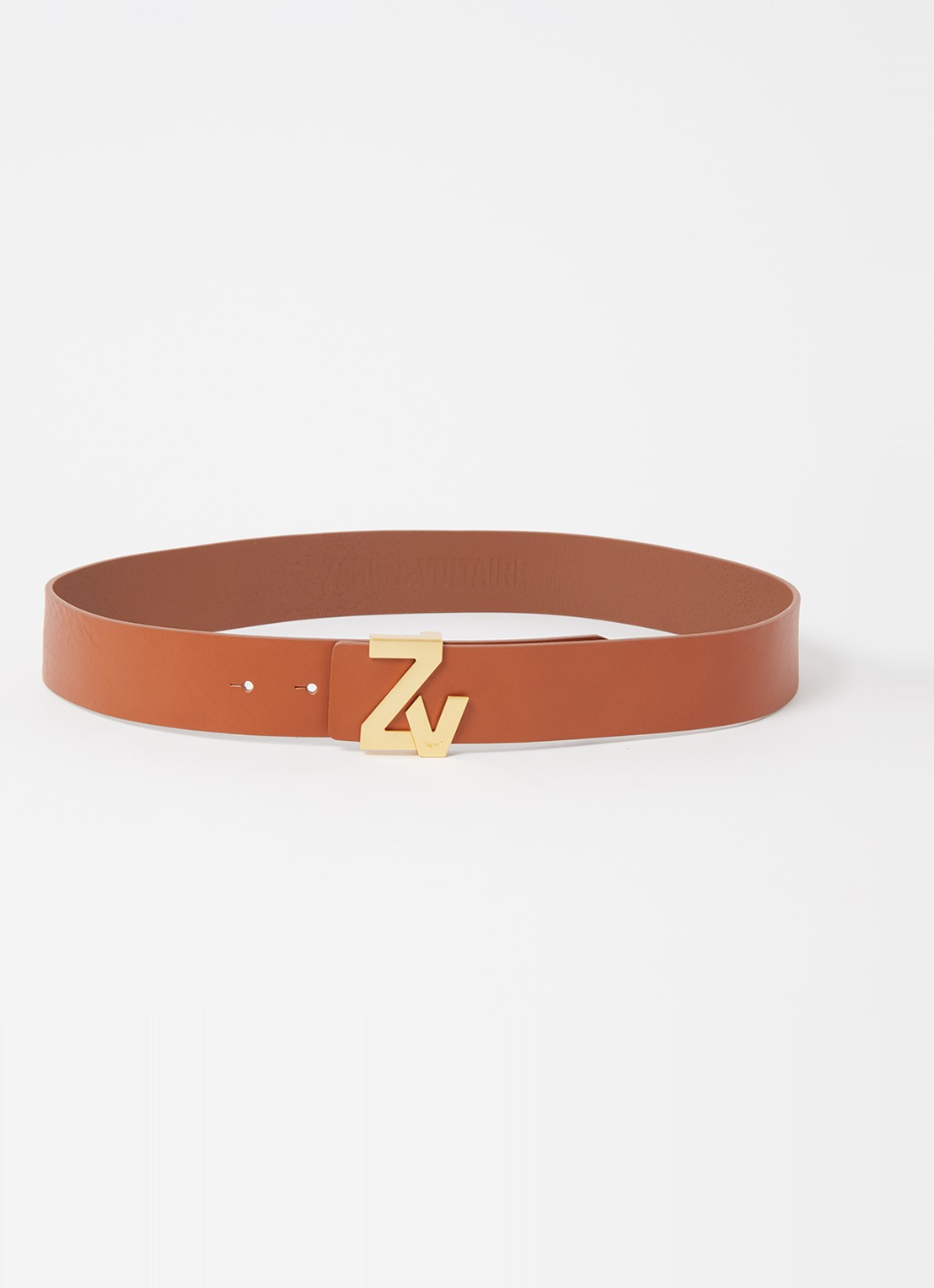 Zadig&Voltaire ZV riem van leer met logo - voorkant 2 cognac