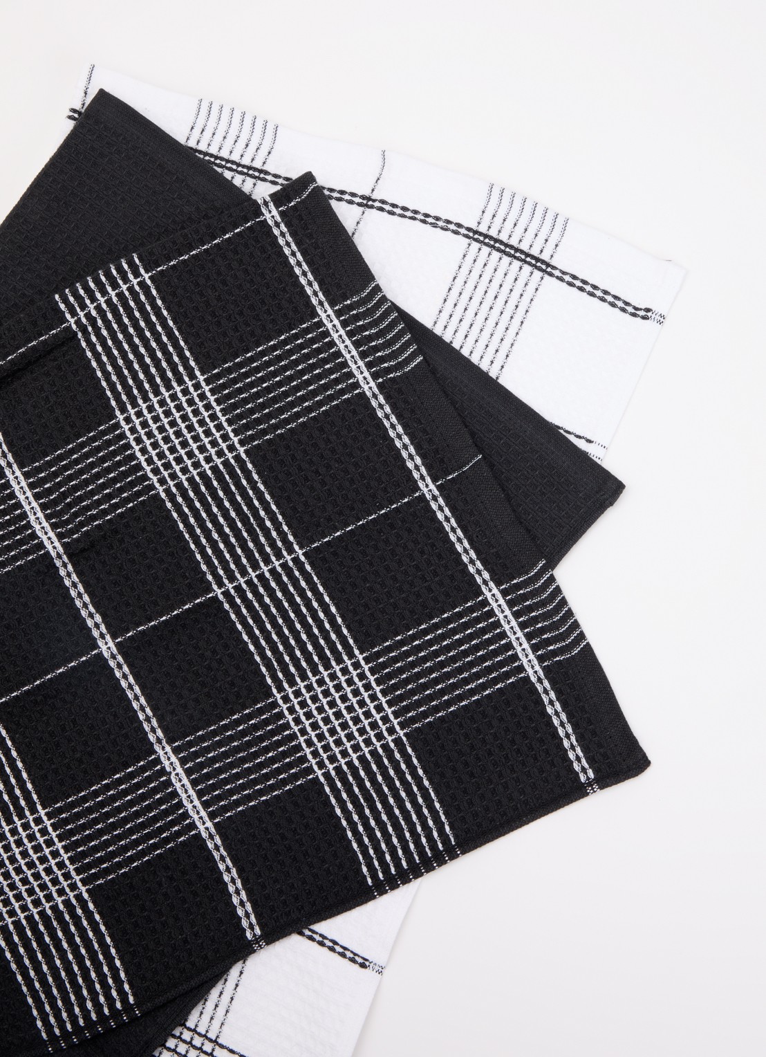 ZicZac Waffle keukendoek 50 x 76 cm set van 3 - voorkant 2 zwart