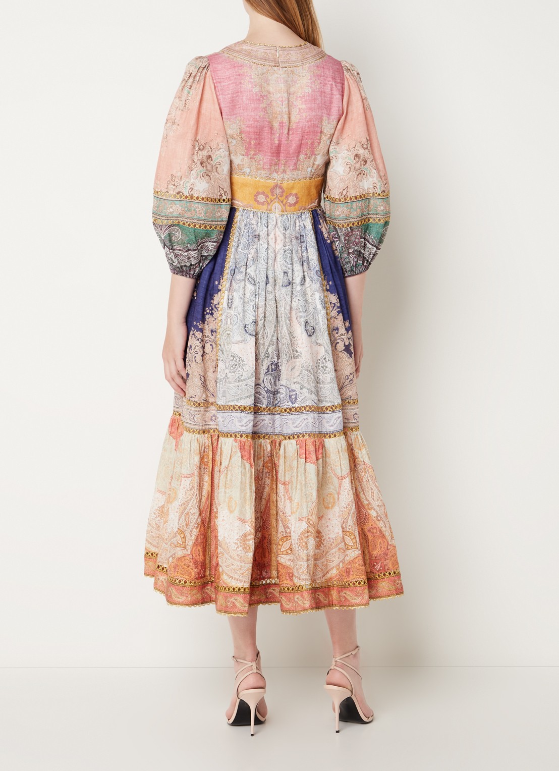 Zimmermann Anneke midi blousejurk van linnen met lurex en steekzakken - achterkant 4 oranje