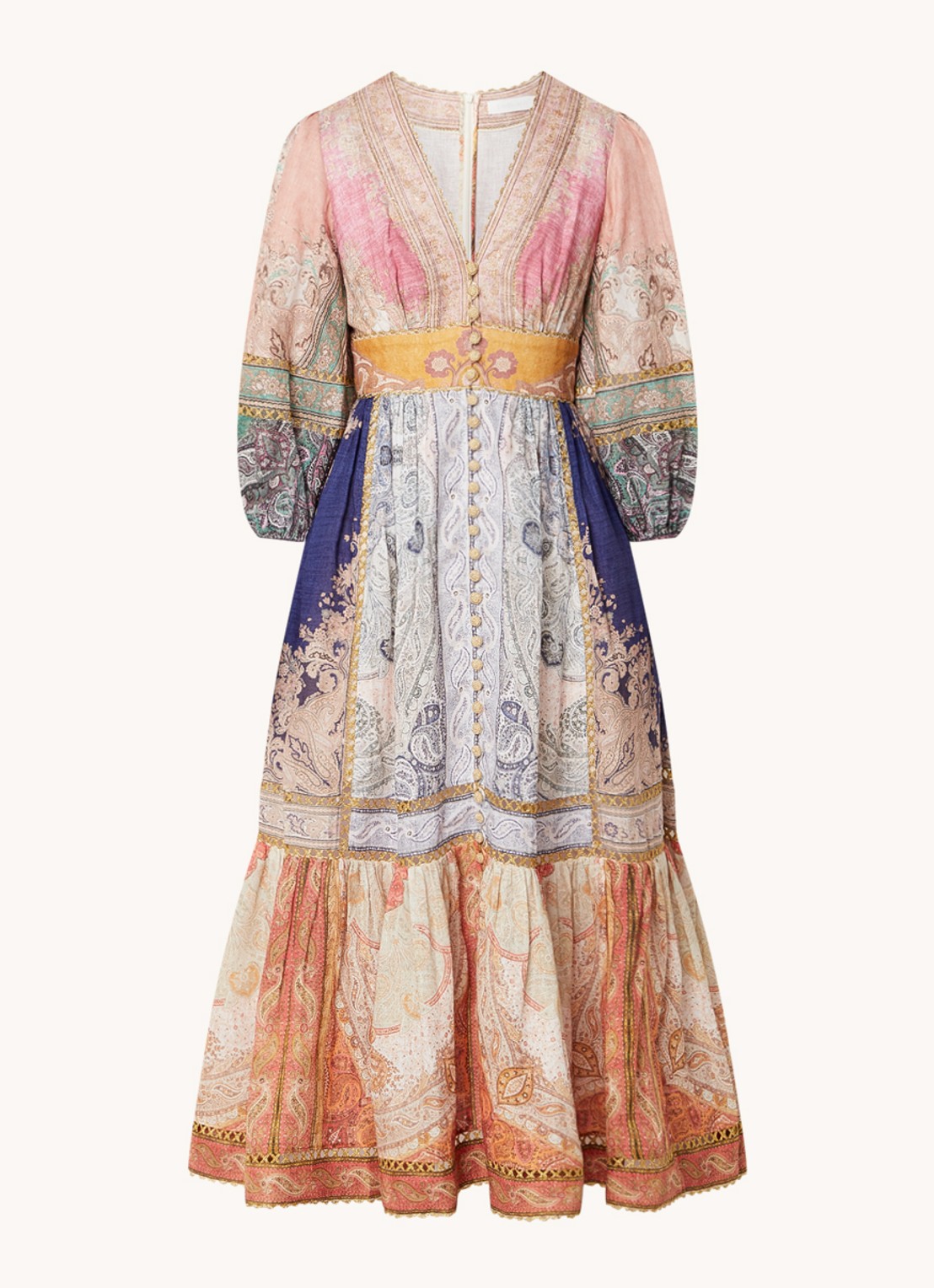 Zimmermann Anneke midi blousejurk van linnen met lurex en steekzakken - voorkant oranje