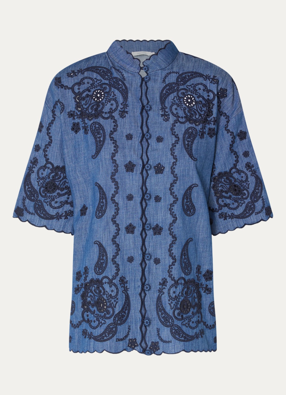 Zimmermann Aster blouse van denim met borduring - voorkant 4 blauw