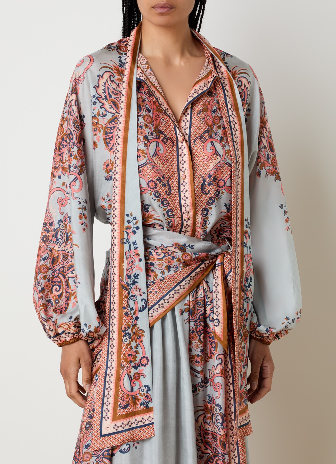 Zimmermann Aster blouse van zijde - detail 4 blauwgrijs