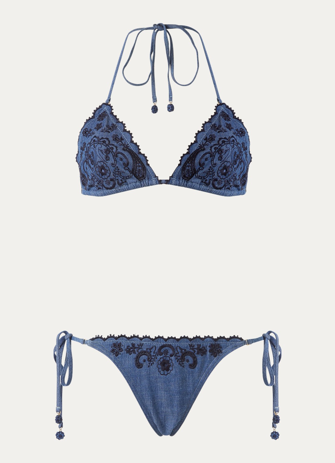 Zimmermann Aster Denim bikiniset met borduring - voorkant jeans