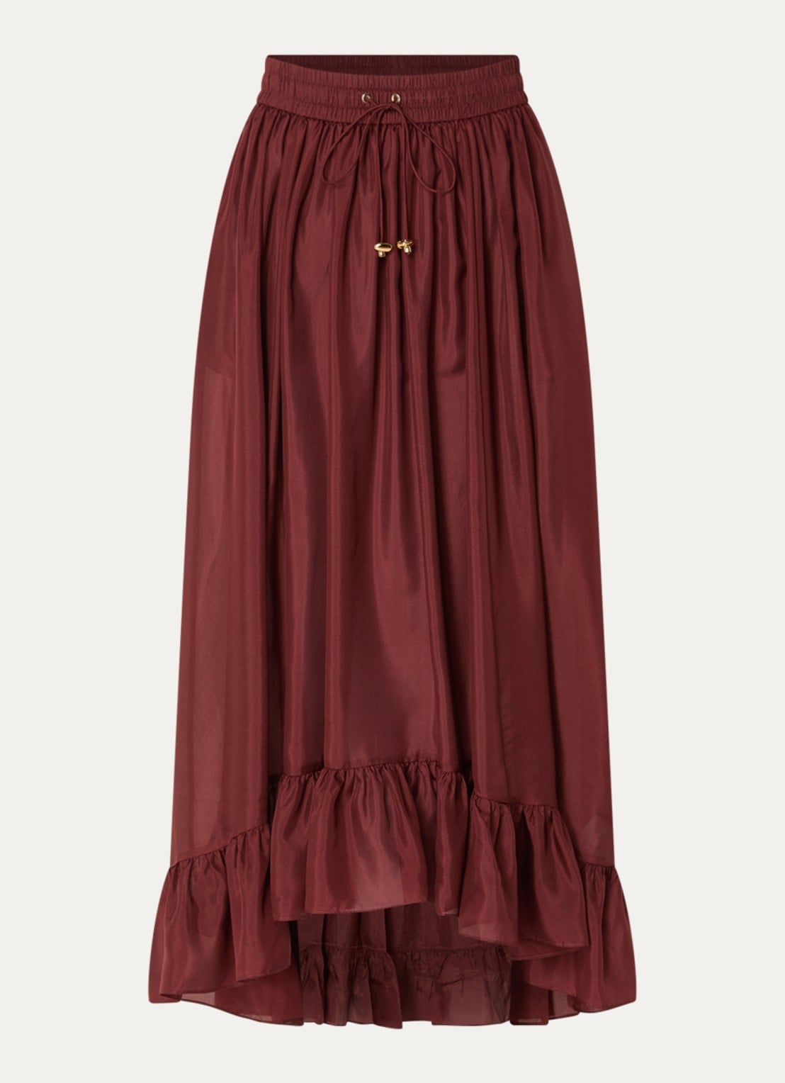 Zimmermann Aster maxi rok van zijde met volant - voorkant 4 bordeauxrood