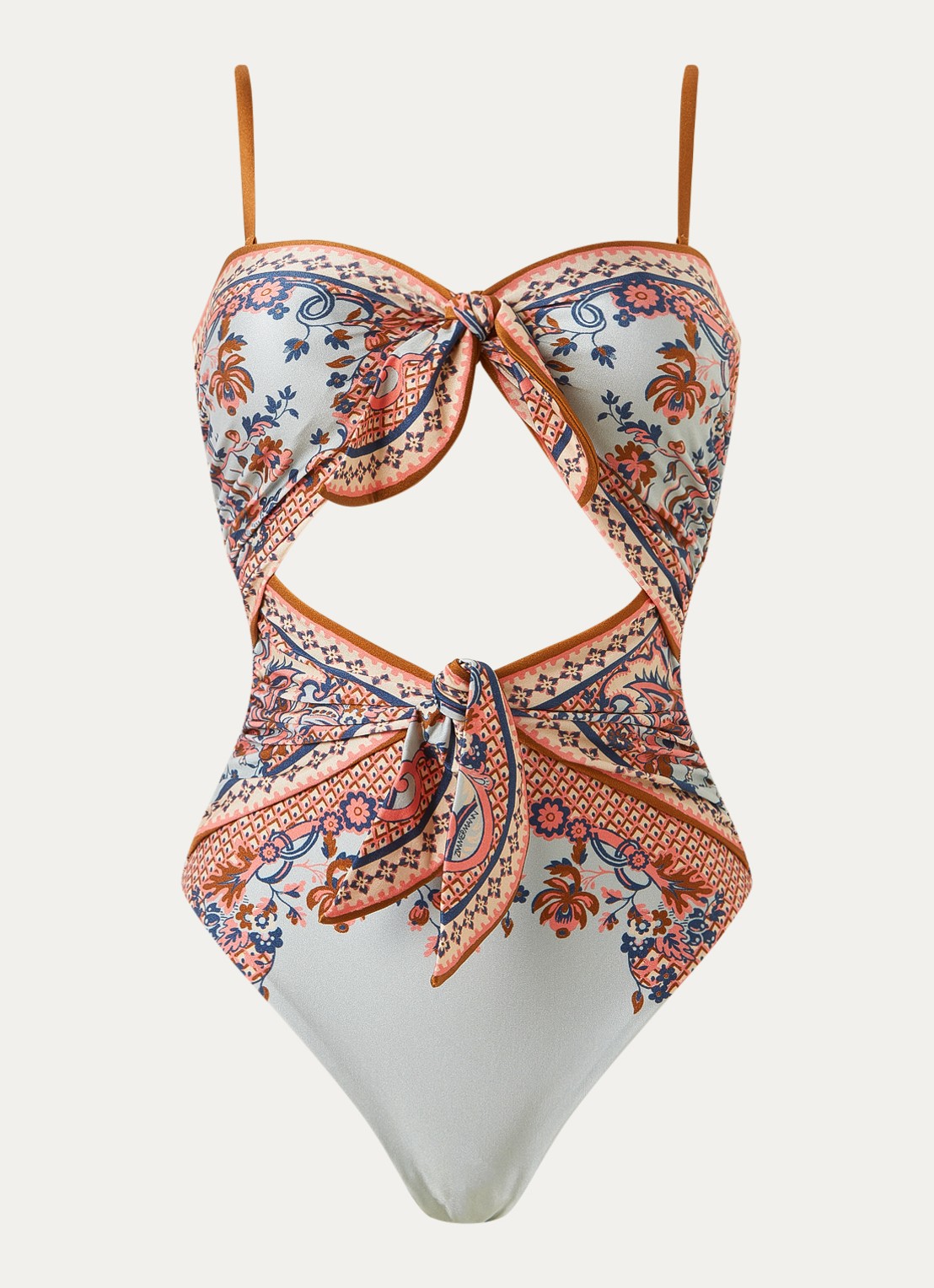 Zimmermann Aster Scarf bandeau badpak met paisly dessin - voorkant blauw