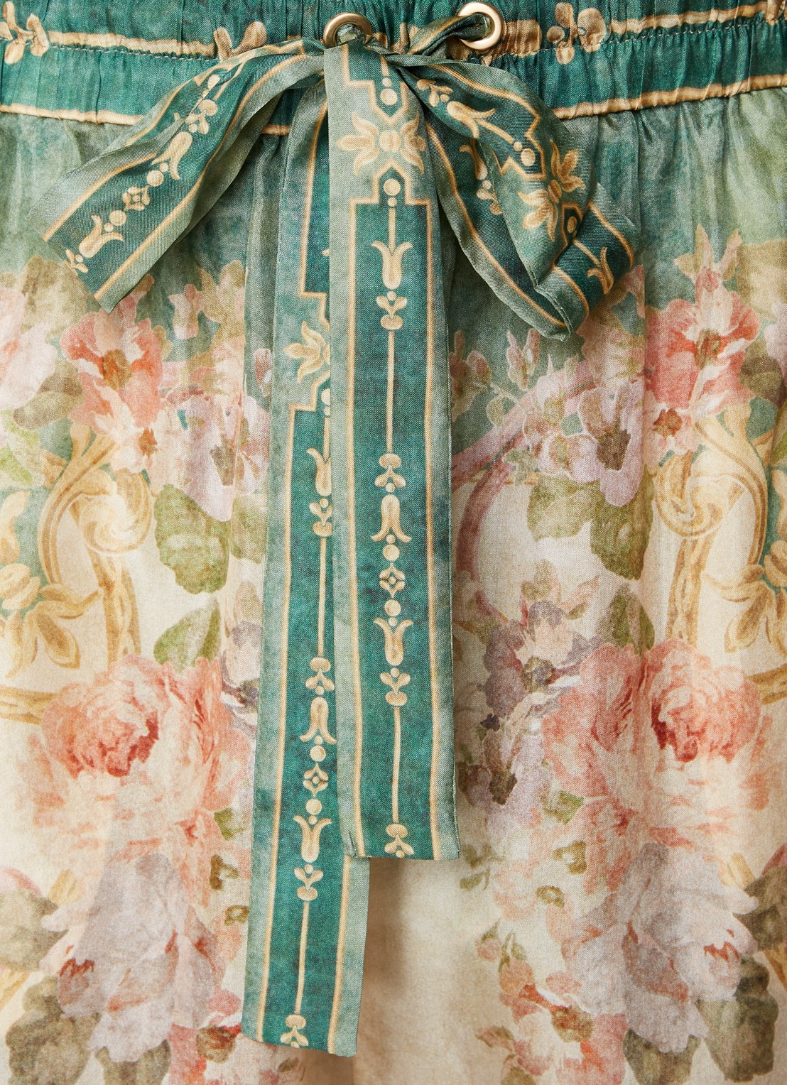 Zimmermann August high waist wide fit palazzo broek van zijde met bloemenprint - detail 2 beige