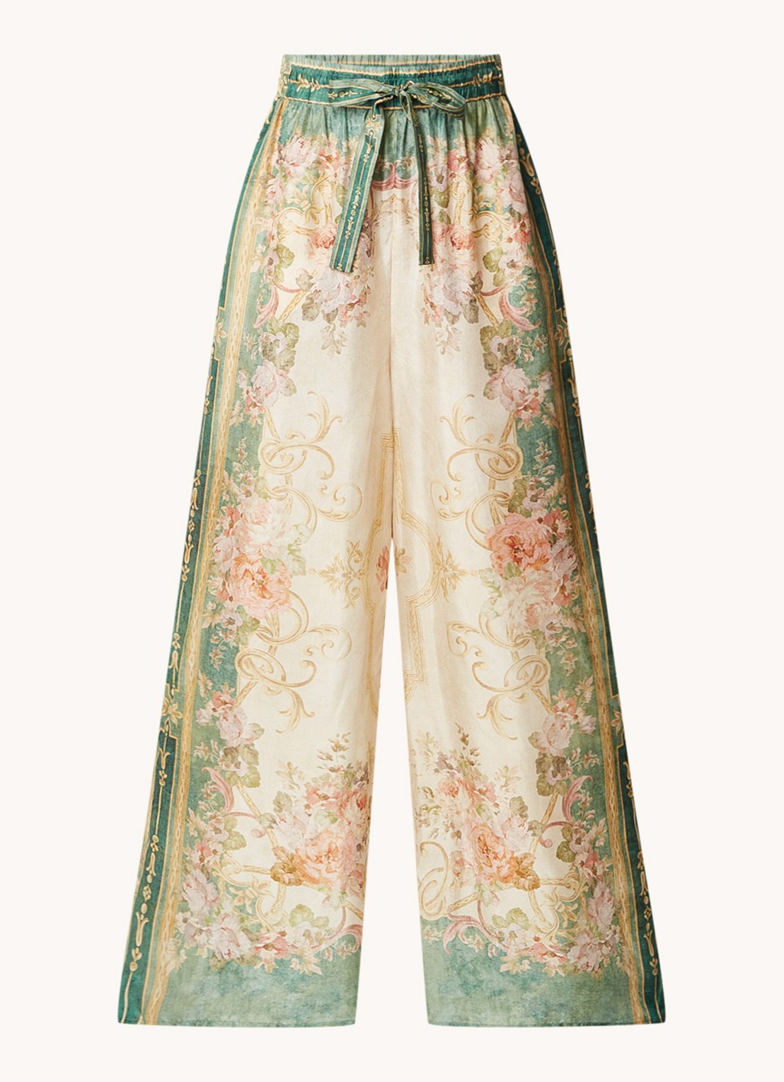Zimmermann August high waist wide fit palazzo broek van zijde met bloemenprint - voorkant 4 beige