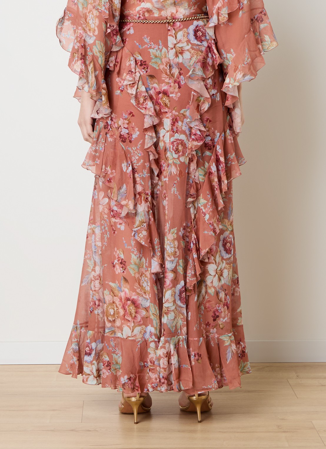 Zimmermann Awaken maxi rok met bloemenprint - achterkant roodbruin
