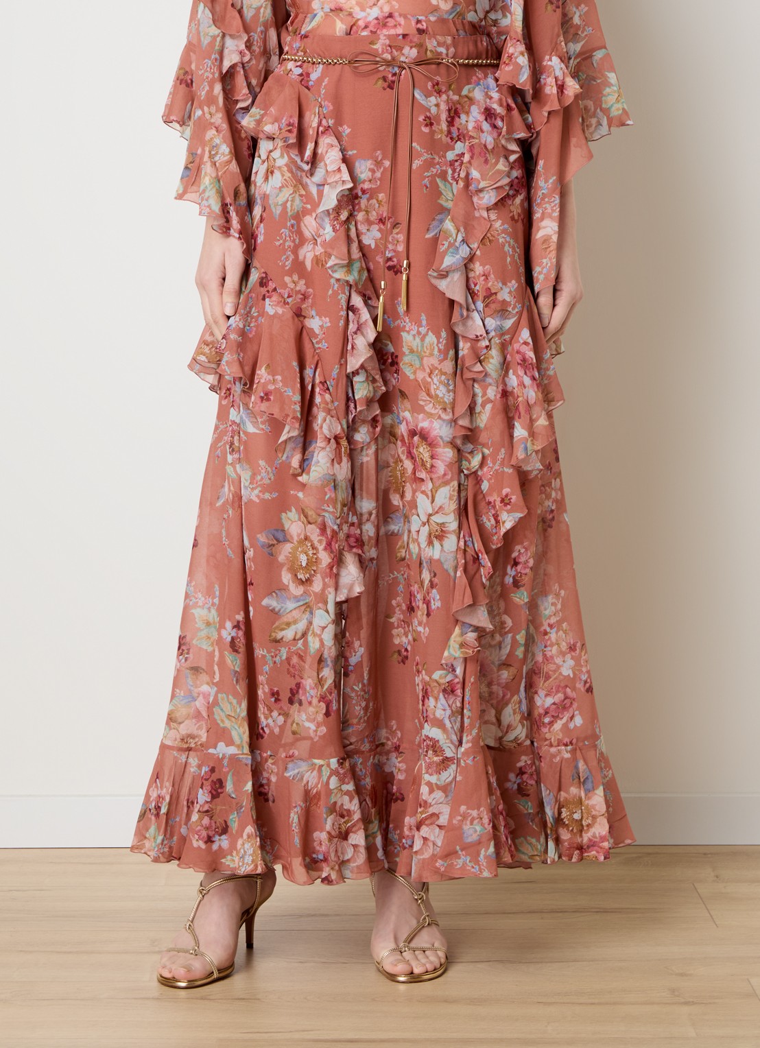 Zimmermann Awaken maxi rok met bloemenprint - detail 4 roodbruin