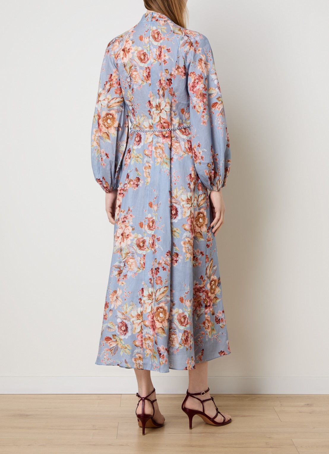 Zimmermann Awaken midi rok met bloemenprint en ceintuur - achterkant 5 blauwgrijs