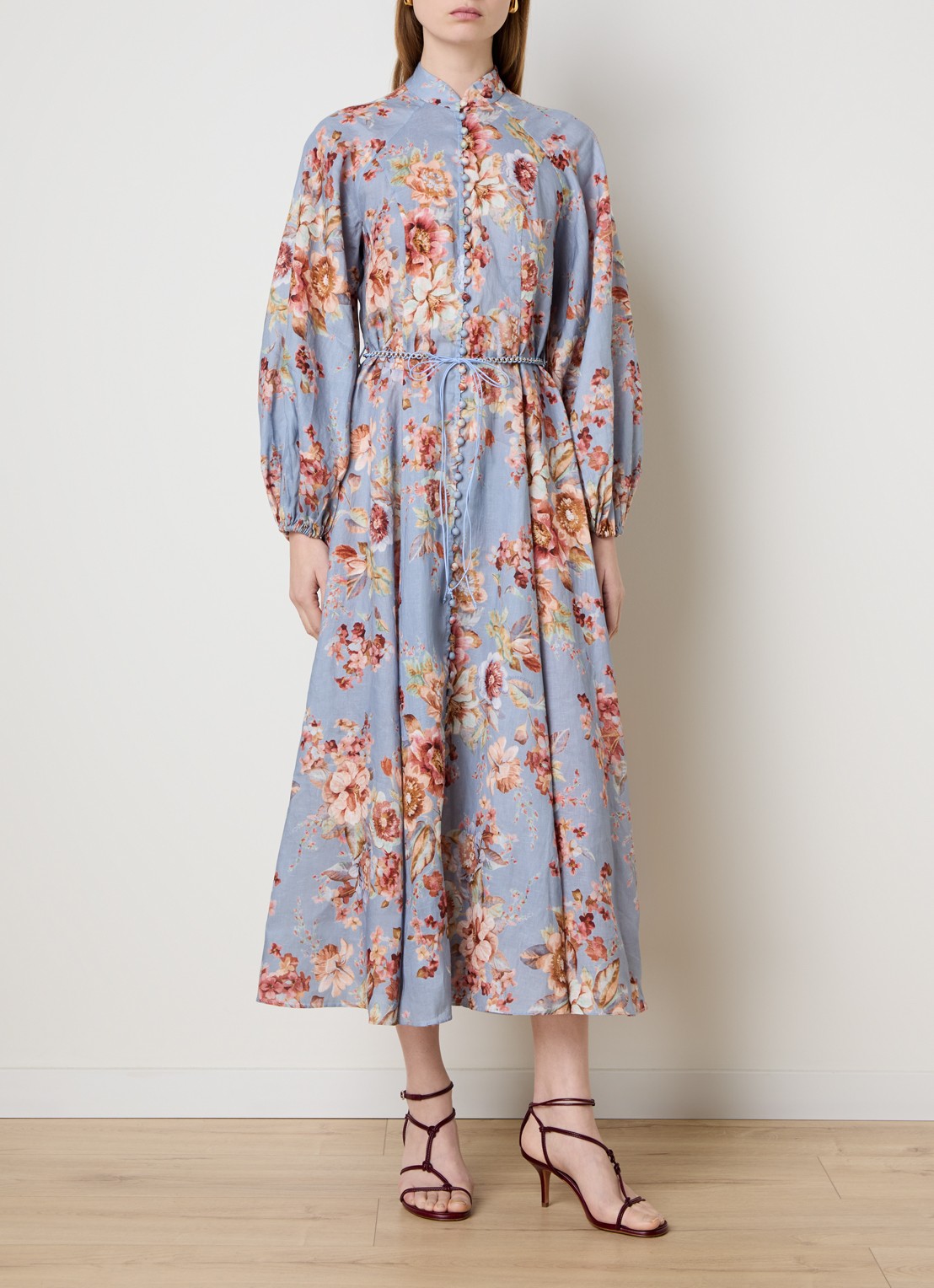 Zimmermann Awaken midi rok met bloemenprint en ceintuur - detail 3 blauwgrijs