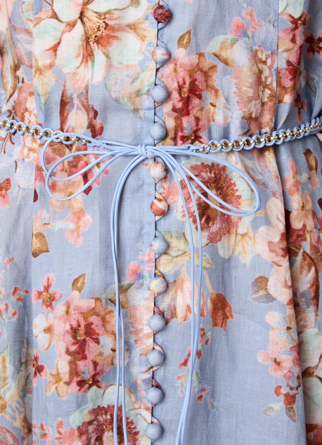 Zimmermann Awaken midi rok met bloemenprint en ceintuur - detail 4 blauwgrijs