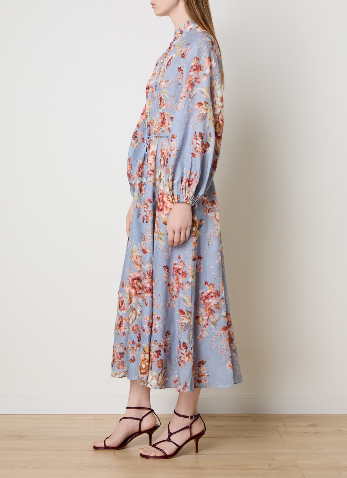 Zimmermann Awaken midi rok met bloemenprint en ceintuur - voorkant 2 blauwgrijs