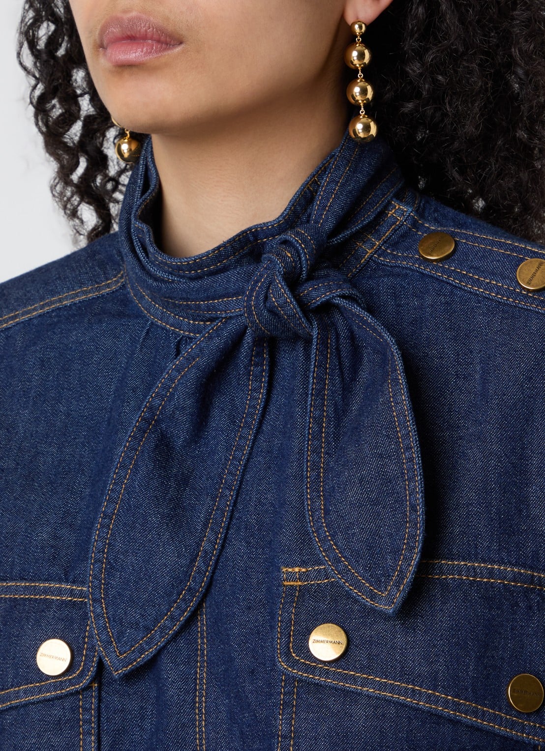 Zimmermann Blouse van chambray met sjaalkraag - detail 4 indigo