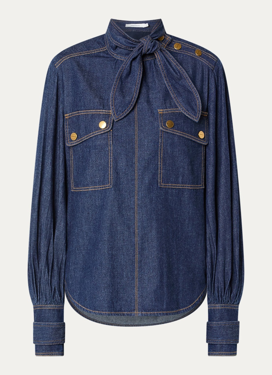 Zimmermann Blouse van chambray met sjaalkraag - voorkant indigo