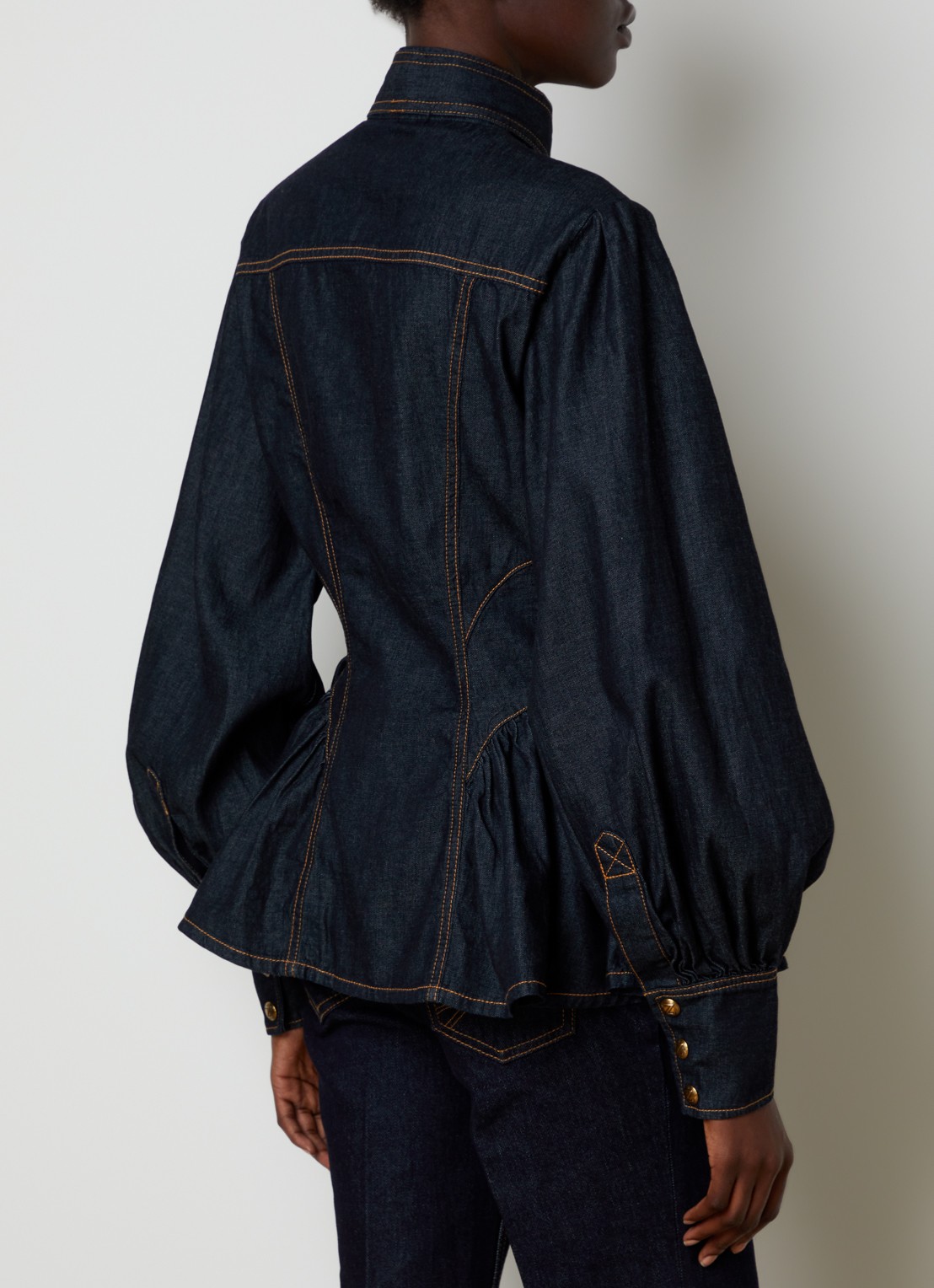 Zimmermann Blouse van denim met sjaalkraag - achterkant blauw