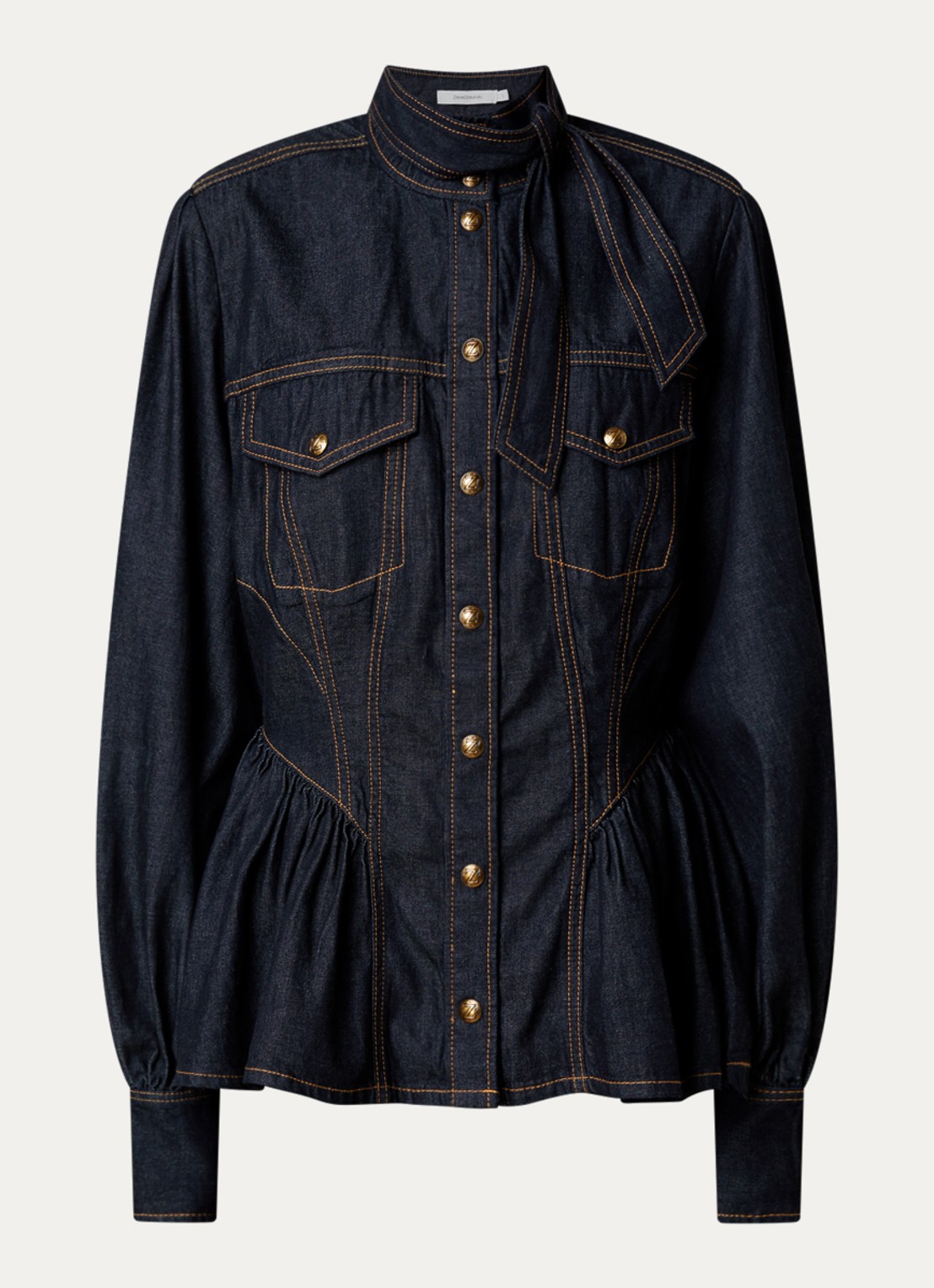 Zimmermann Blouse van denim met sjaalkraag - voorkant 4 blauw