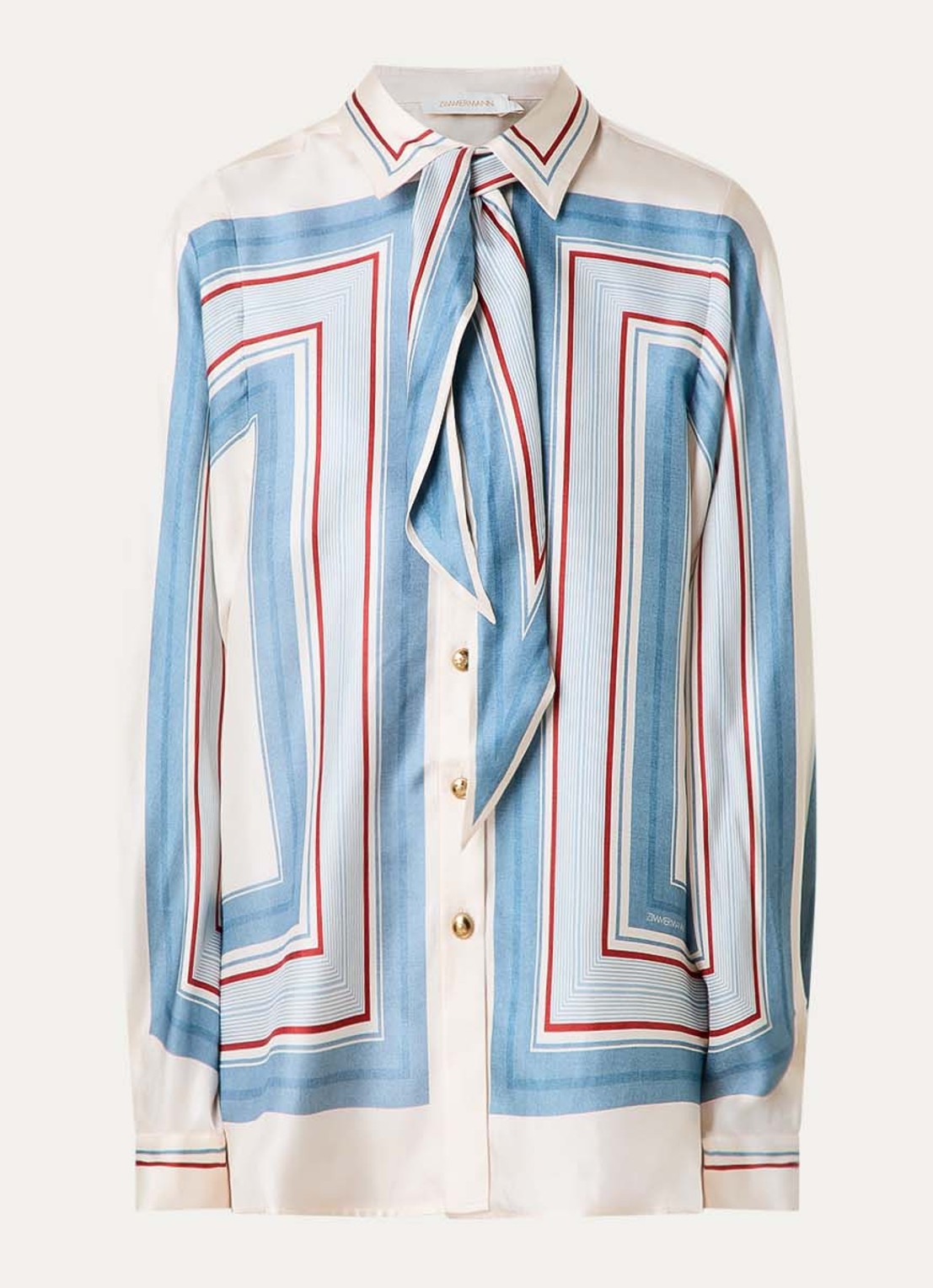 Zimmermann Blouse van zijde met print en sjaalkraag - voorkant 4 creme