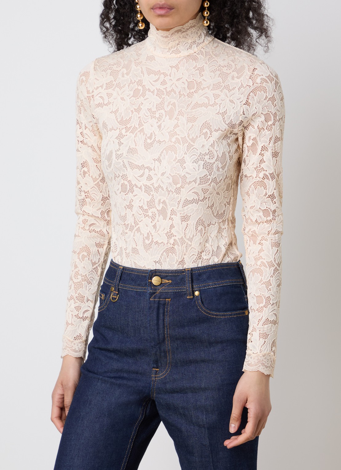 Zimmermann Body top van kant met opstaande kraag - detail beige