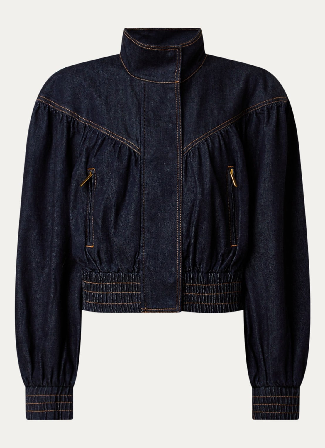 Zimmermann Cropped bomberjack van denim met afneembare sjaalkraag - voorkant 5 indigo