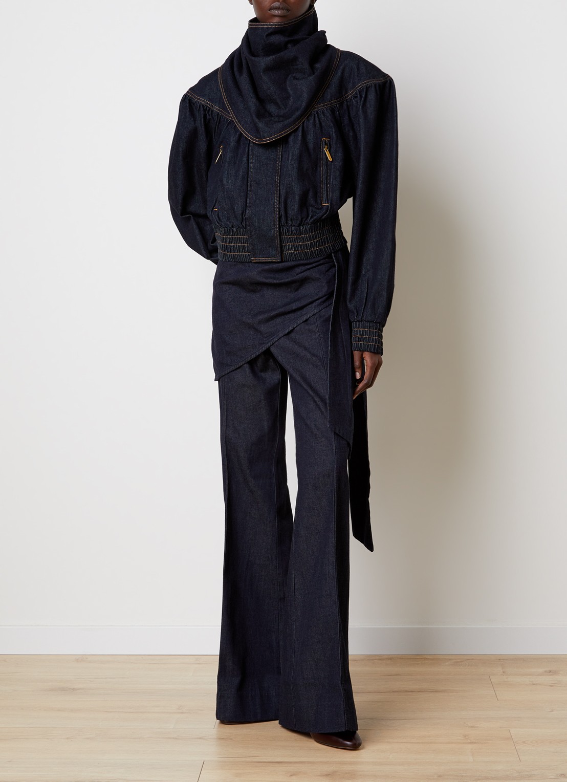 Zimmermann Cropped bomberjack van denim met afneembare sjaalkraag - voorkant 6 indigo