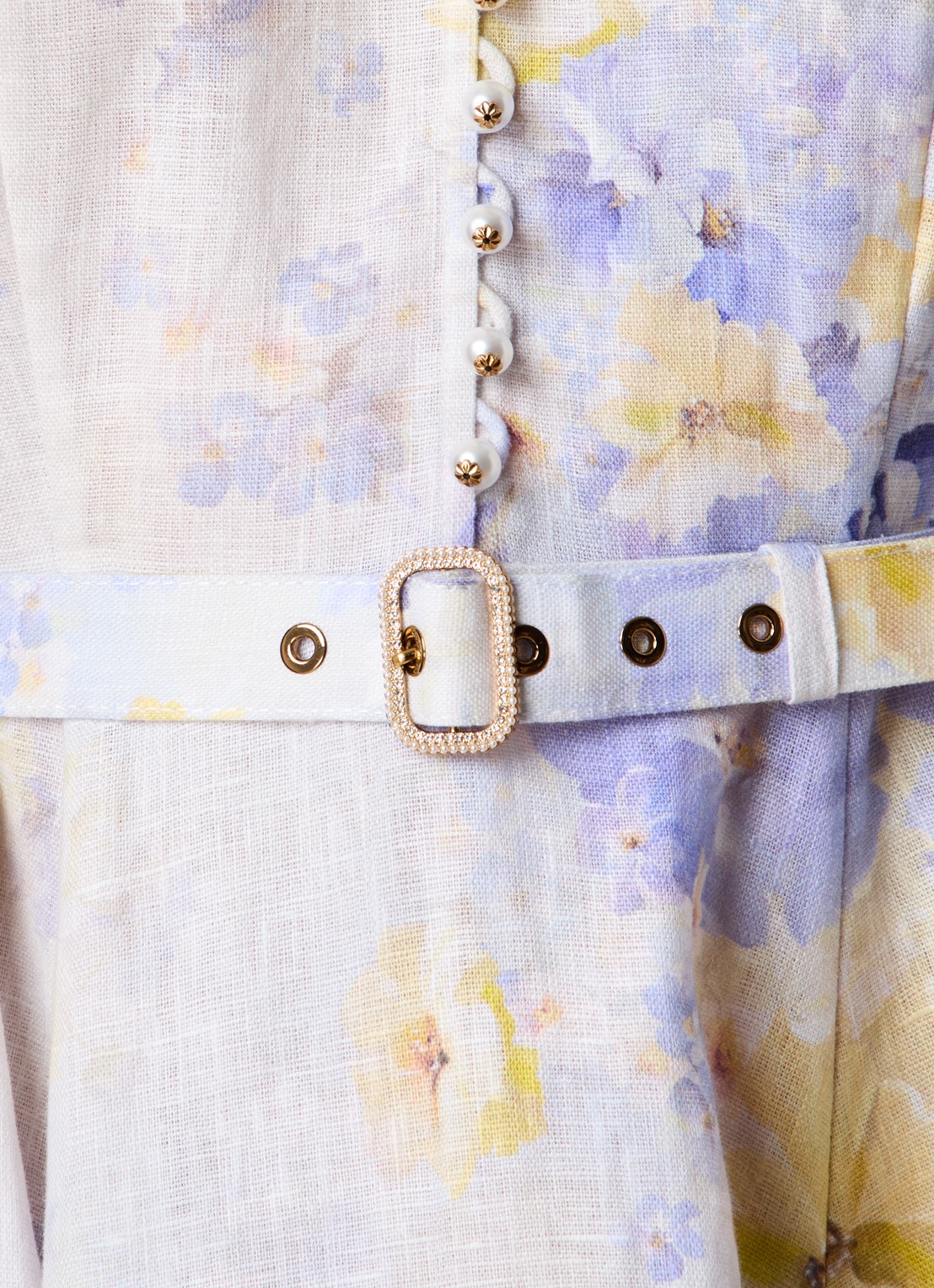 Zimmermann Crush mini jurk van linnen met bloemenprint en ceintuur - detail 4 lila