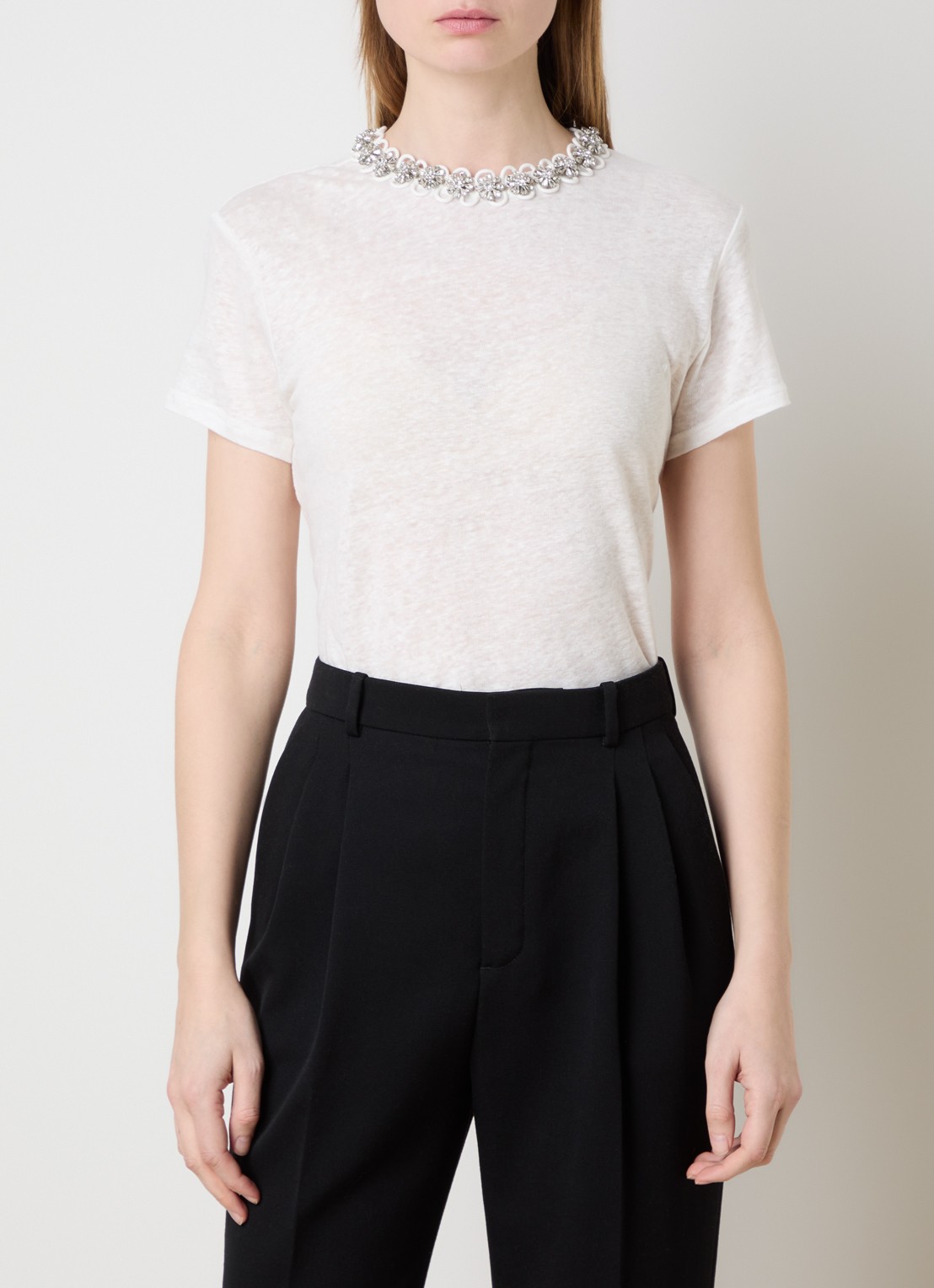 Zimmermann Embellished top van linnen met strass - detail wit