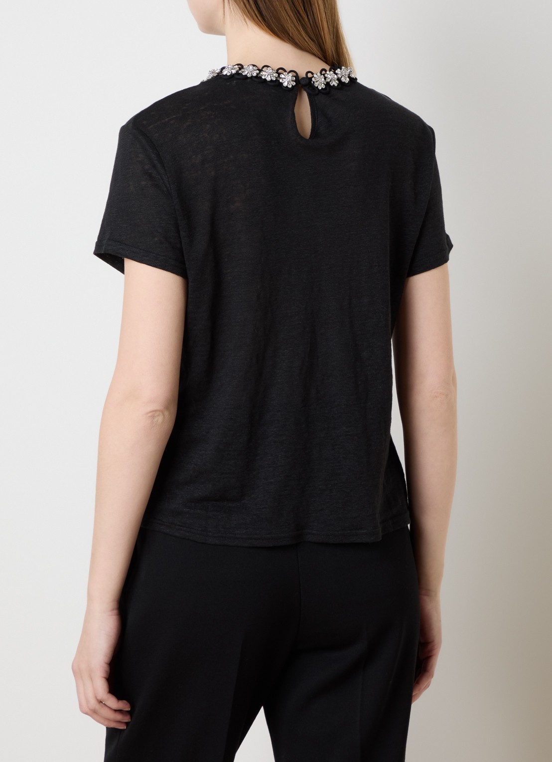Zimmermann Embellished top van linnen met strass - achterkant 5 zwart