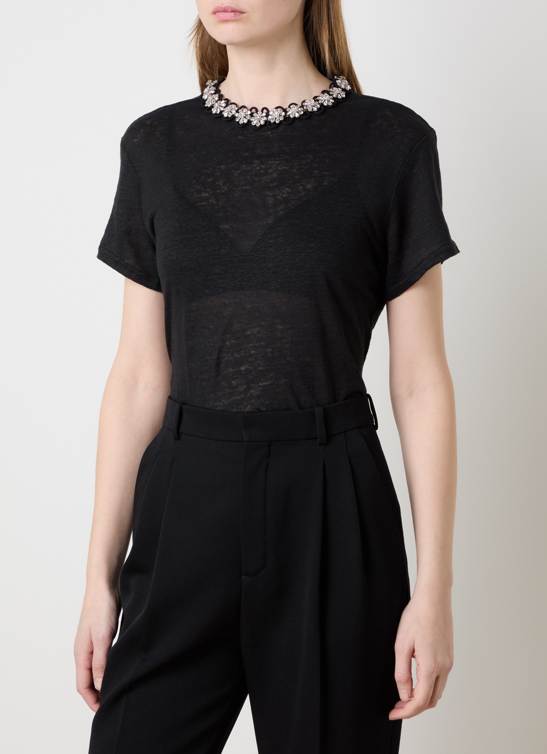 Zimmermann Embellished top van linnen met strass - detail 3 zwart