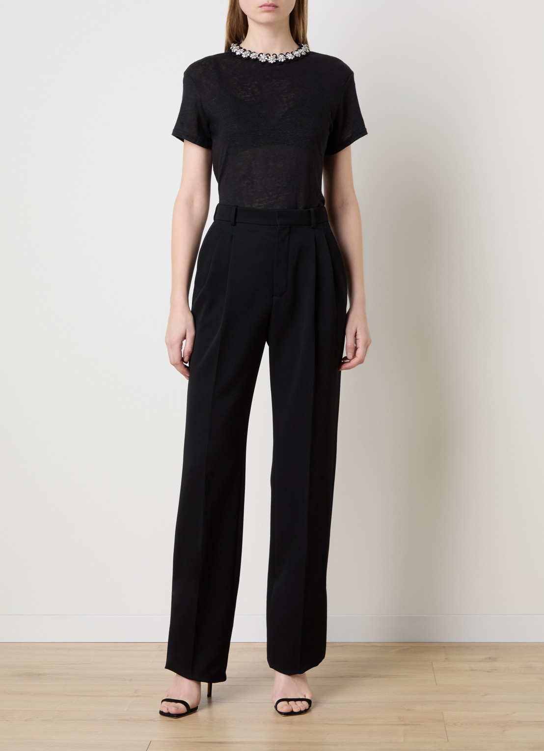 Zimmermann Embellished top van linnen met strass - voorkant 2 zwart